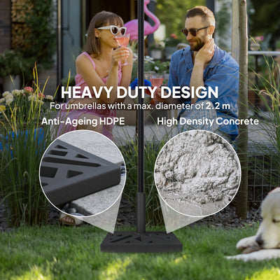 Outsunny Garden Parasol Base, 15kg HDPE Outdoor Umbrella Stand Parasol Stand with Cut-Out Design, Sun Umbrella Base for Deck Poolside, Black 
