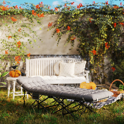 Outsunny 68cm Wide Folding Bed, Camping Cot for Adults with Mattress, Carry Bag, Storage Pocket, Max Load 150kg, Light Grey 