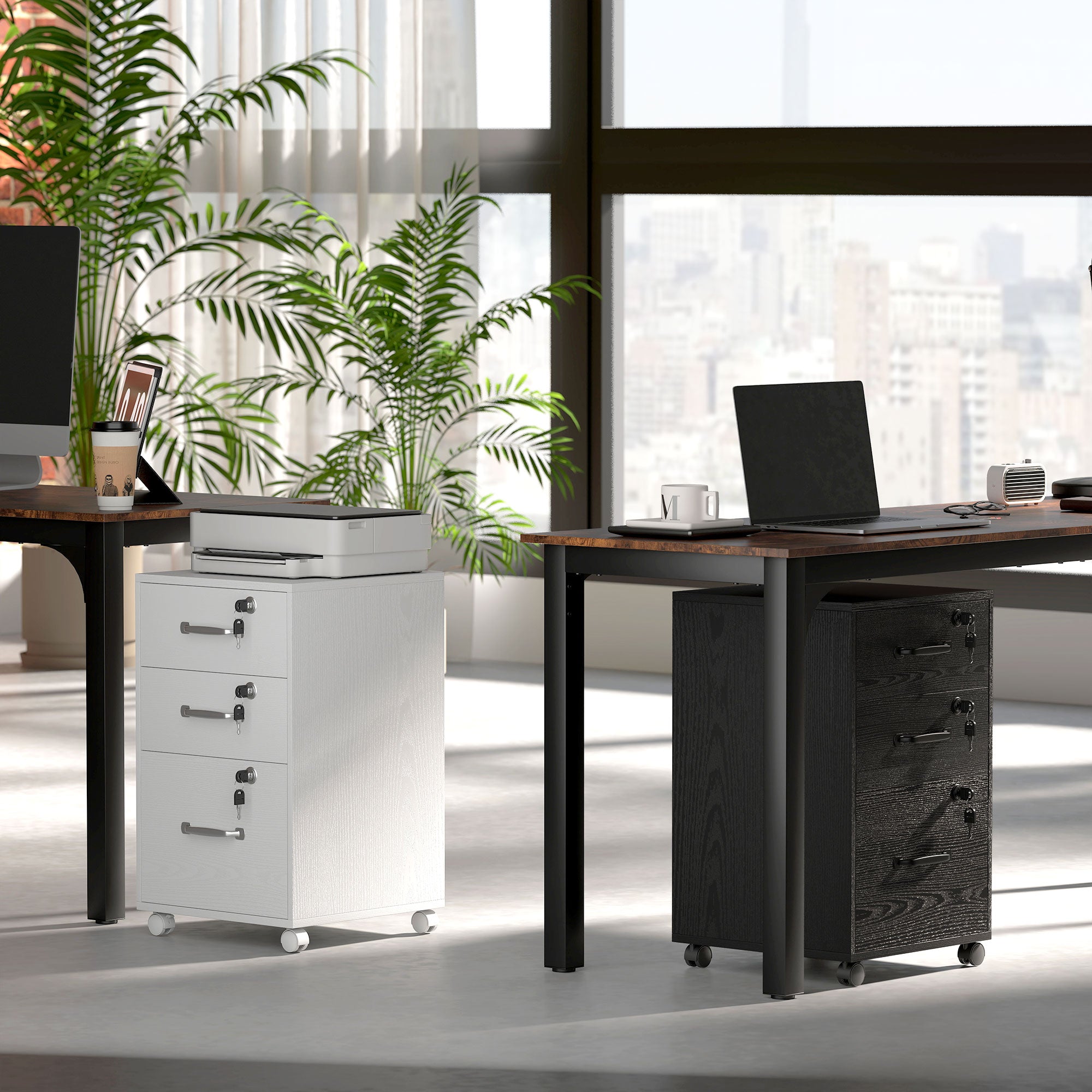 HOMCOM Three Drawer Wood-Effect Filing Cabinet - Black 