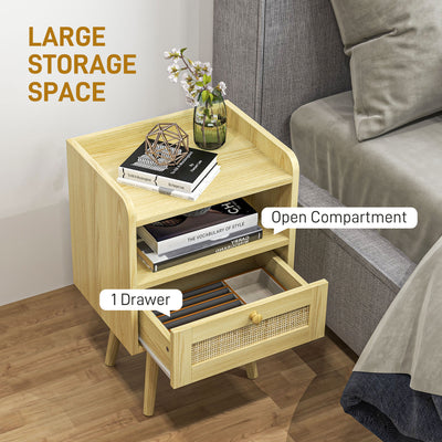 HOMCOM Set of Two Rattan Weave Bedside Tables - Wood Effect 