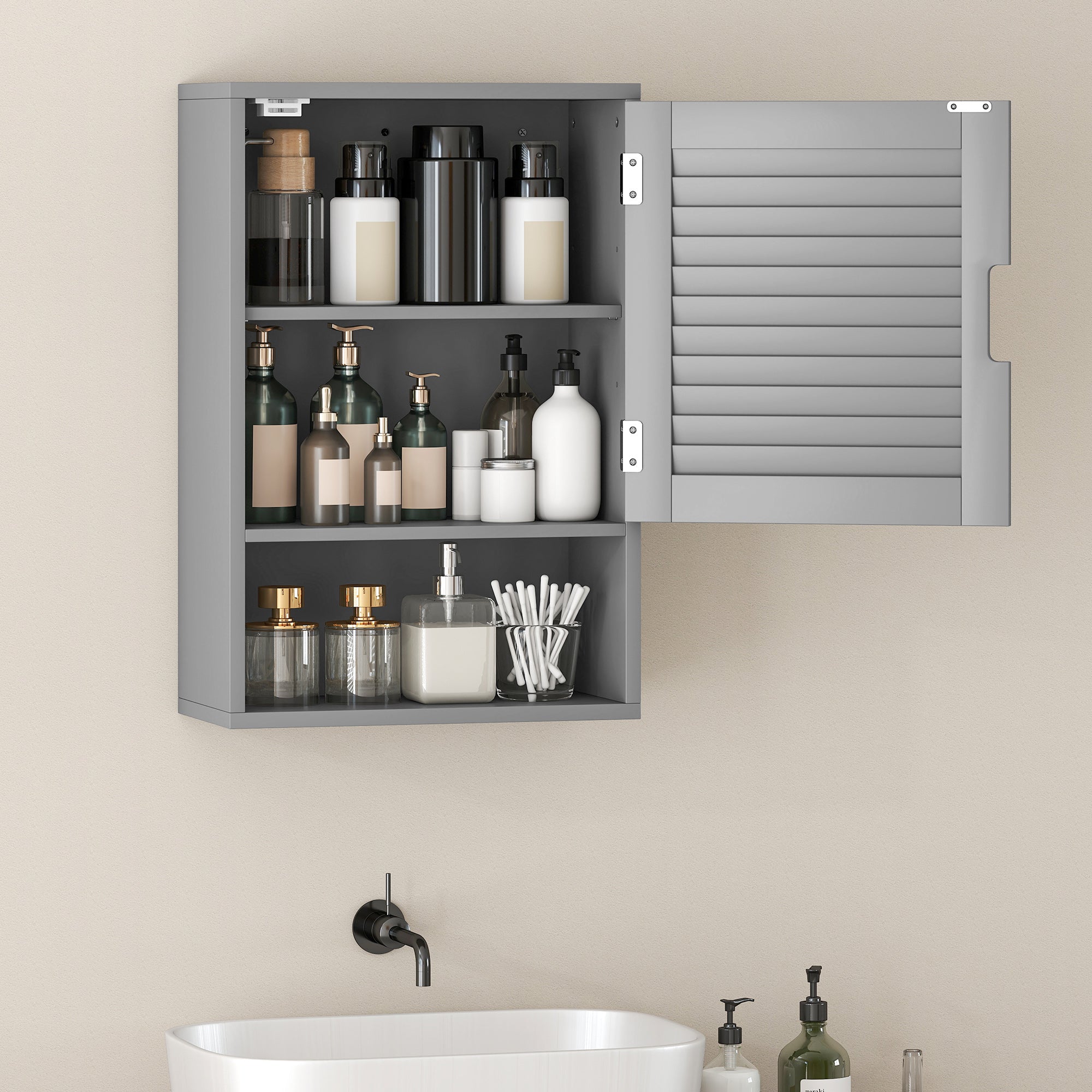 HOMCOM Bathroom Cabinet, Wall Mounted Storage Cabinet with Adjustable Shelves, 40 x 20 x 60 cm, Grey 