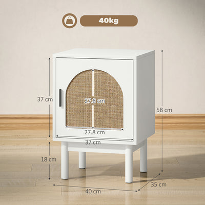HOMCOM Rattan Bedside Table for Bedroom - White 