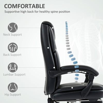HOMCOM Faux Leather Reclining Office Chair, with Footrest - Black 