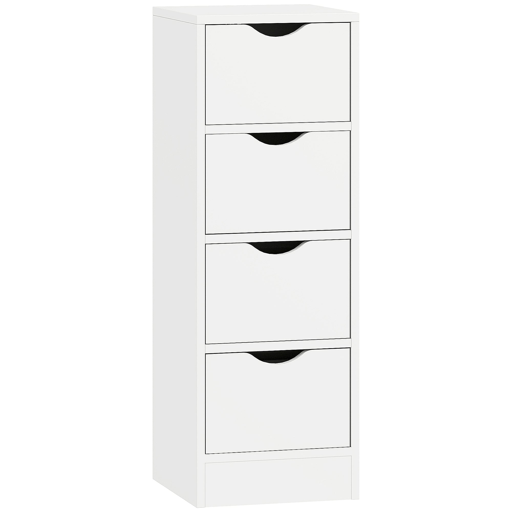 HOMCOM 4-Drawer Bathroom Cabinet, Freestanding Narrow Storage Cabinet with Groove Handles for Small Spaces, White 