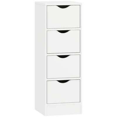 HOMCOM 4-Drawer Bathroom Cabinet, Freestanding Narrow Storage Cabinet with Groove Handles for Small Spaces, White 