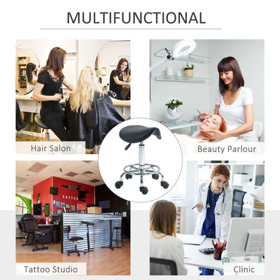 HOMCOM Salon Saddle Stool, Rolling Saddle Chair for Massage, Spa, Clinic, Beauty, Hairdressing and Tattoo, Black 