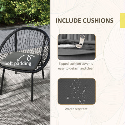 Outsunny Three-Piece Rattan Bistro Set - Black 
