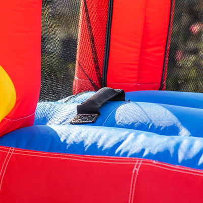 Outsunny Kids Bouncy Castle, with Slide, Pool, Trampoline, Climbing Wall, Blower 