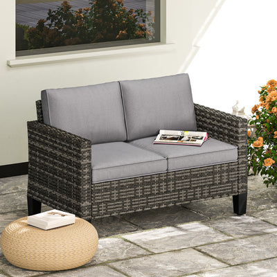 Outsunny Two-Seater Rattan Outdoor Sofa - Dark Grey 