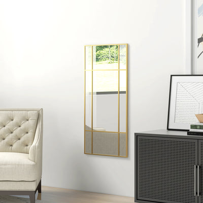HOMCOM Decorative Grid Wall Mirror, with Back Hooks - Gold Tone 