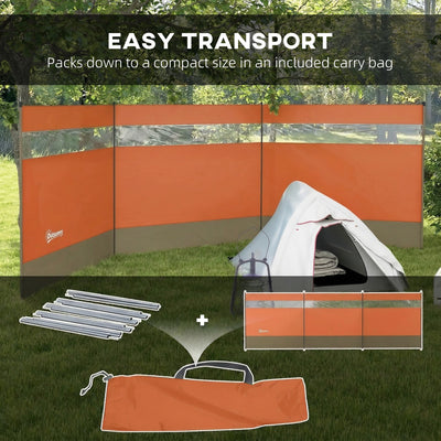 Outsunny Camping Windbreaker with Clear Windows, Carry Bag and Steel Poles, for Beach Caravan Campervan, 440 x 140cm, Orange 