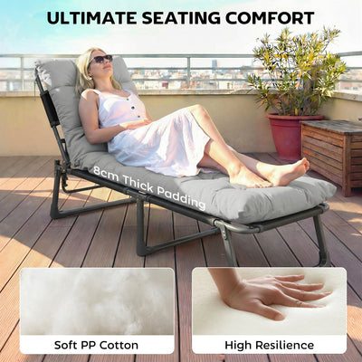 Outsunny Sun Lounger Cushions Only, Garden Lounge Chair Cushions Set of 2, Sunbed Replacement Pads with 4 Ties, Light Grey 