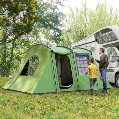Outsunny 3-4 Man Tunnel Tent, Family Camping Tent with Porch, Bedroom and Living Area, Sewn in Groundsheet, 3000mm Waterproof, Portable with Bag for Hiking, Festival, Backpacking, Green 