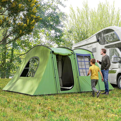 Outsunny 3-4 Man Tunnel Tent, Family Camping Tent with Porch, Bedroom and Living Area, Sewn in Groundsheet, 3000mm Waterproof, Portable with Bag for Hiking, Festival, Backpacking, Green 
