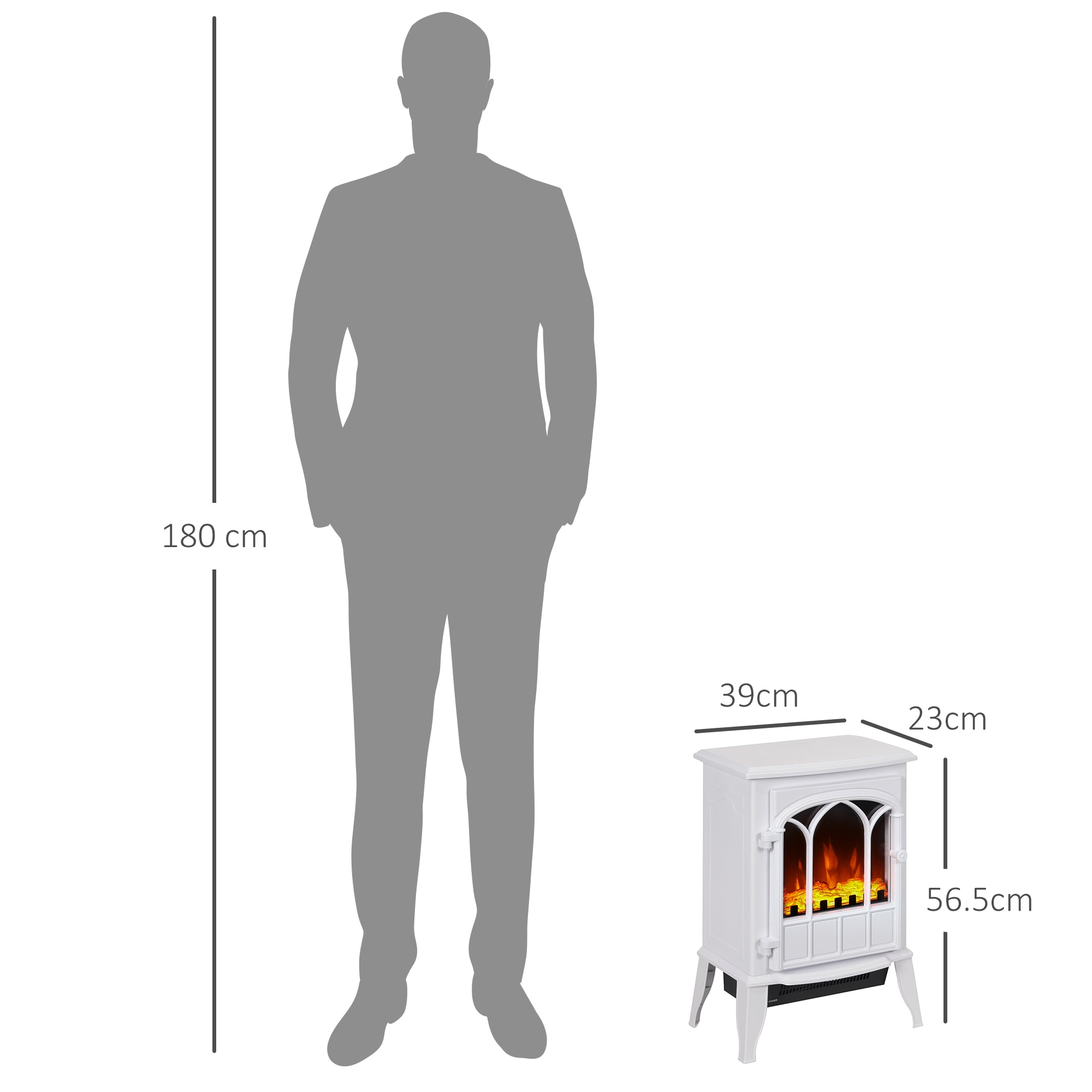 HOMCOM Freestanding Electric Fireplace, Electric Stove Heater with LED Flame Effect, Overheating Safety System, 1000W/2000W White 