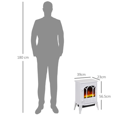 HOMCOM Freestanding Electric Fireplace, Electric Stove Heater with LED Flame Effect, Overheating Safety System, 1000W/2000W White 