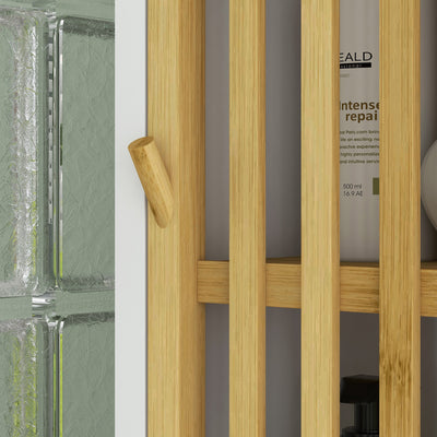 HOMCOM Bamboo-Blend Retro Cut-Out Bathroom Storage Unit, with Cupboard 