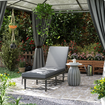 Outsunny Single Folding Rattan Sun Lounger, with Cushion - Grey 