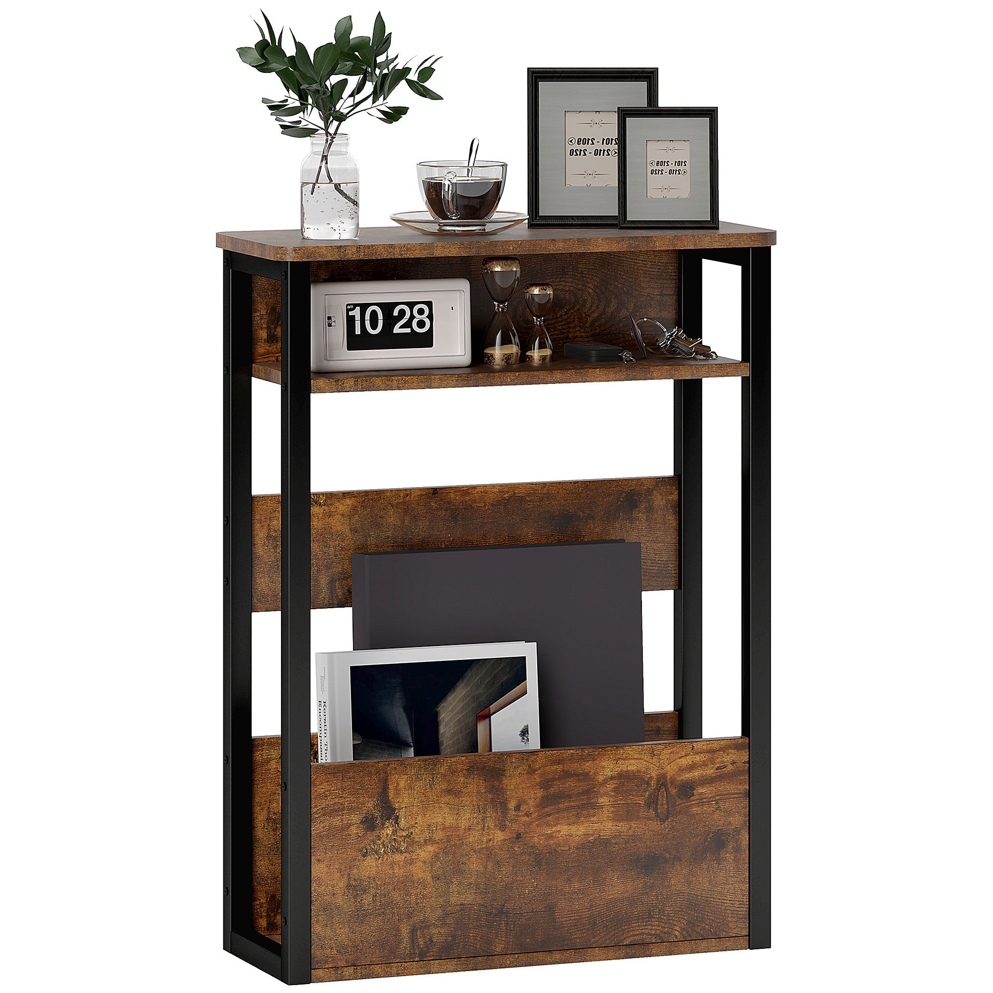 HOMCOM Industrial-Style Side Table - Black/Brown 