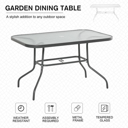 Outsunny Garden Dining Table Glass Top Metal Frame with Parasol Hole Outdoor Balcony Grey 120L x 80Wcm 