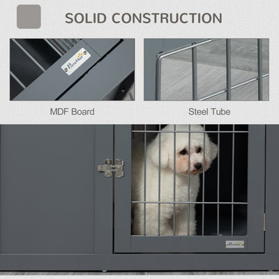 PawHut Furniture Style Dog Crate for Small and Medium Dogs, End Table Pet Cage with Two Lockable Doors - Grey 