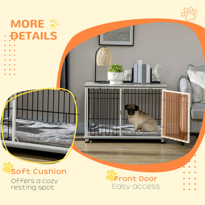 PawHut Indoor Dog Crate Furniture, Side End Table, with Soft Washable Cushion, Lockable Doors, for Small and Medium Dogs 