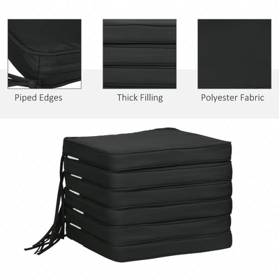 Outsunny Set of 6 Chair Cushion Seat Pads Dining Chair w/ Straps Indoor Outdoor Removable Tie On Garden Patio Black 