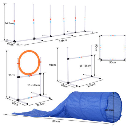 PawHut Dog Agility Equipment Training Set Carry Bag Adjustable (Pole + Hoop + Hurdle+Tunnel + Pause Box) 