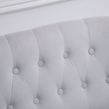 HOMCOM Loveseat with Wood Frame, Compact 2 Seater Sofa, Button Tufted Chaise Lounger with Carved Legs, Vintage Design for Bedroom Living room, Grey