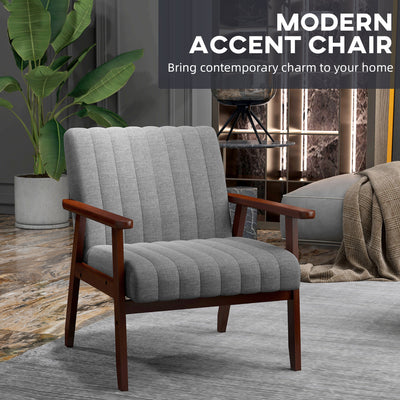 HOMCOM Mid Century Accent Chair, with Wooden Legs - Grey 