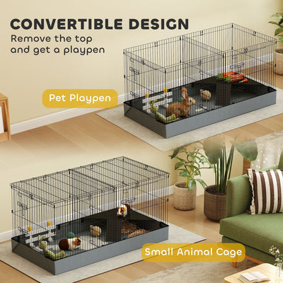 PawHut 2 in 1 Guinea Pig Cage, Rabbit Cage Pet Playpen with 2 Separate Area, Waterproof Oxford Fabric Floor for Hedgehogs 