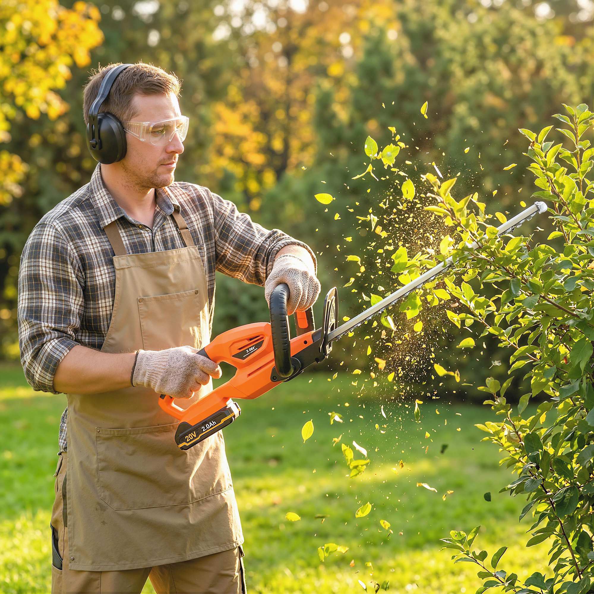 Outsunny 20" Cordless Hedge Trimmer, 18V Electric Hedge Cutter with 51cm Dual Action Blade, 2000mAh Battery and Charger 