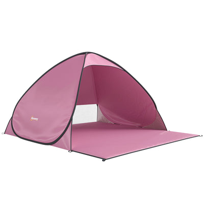 Outsunny Pop up Beach Tent, UV 50+ Sun Shelter with Carry Bag, 2x1.5m for 2-3 Person, Pink 