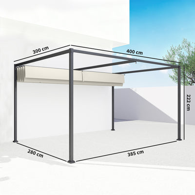 Outsunny 4 x 3(m) Metal Pergola with Retractable Roof, Garden Gazebo Canopy Shelter for Outdoor, Patio, Cream White 
