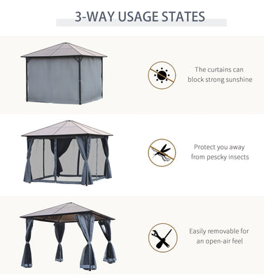 Outsunny 3m x 3m Hardtop Metal Frame Mesh Draped Gazebo Black 