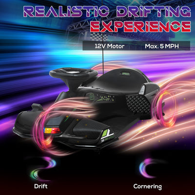 HOMCOM 12V Kids Electric Go Kart with Music, LED Lights, Slow Start, Black 