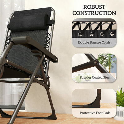 Outsunny Zero Gravity Chairs Set of 2, Folding Sunloungers Reclining Garden Chairs with Cup Holder, Headrest, Black 