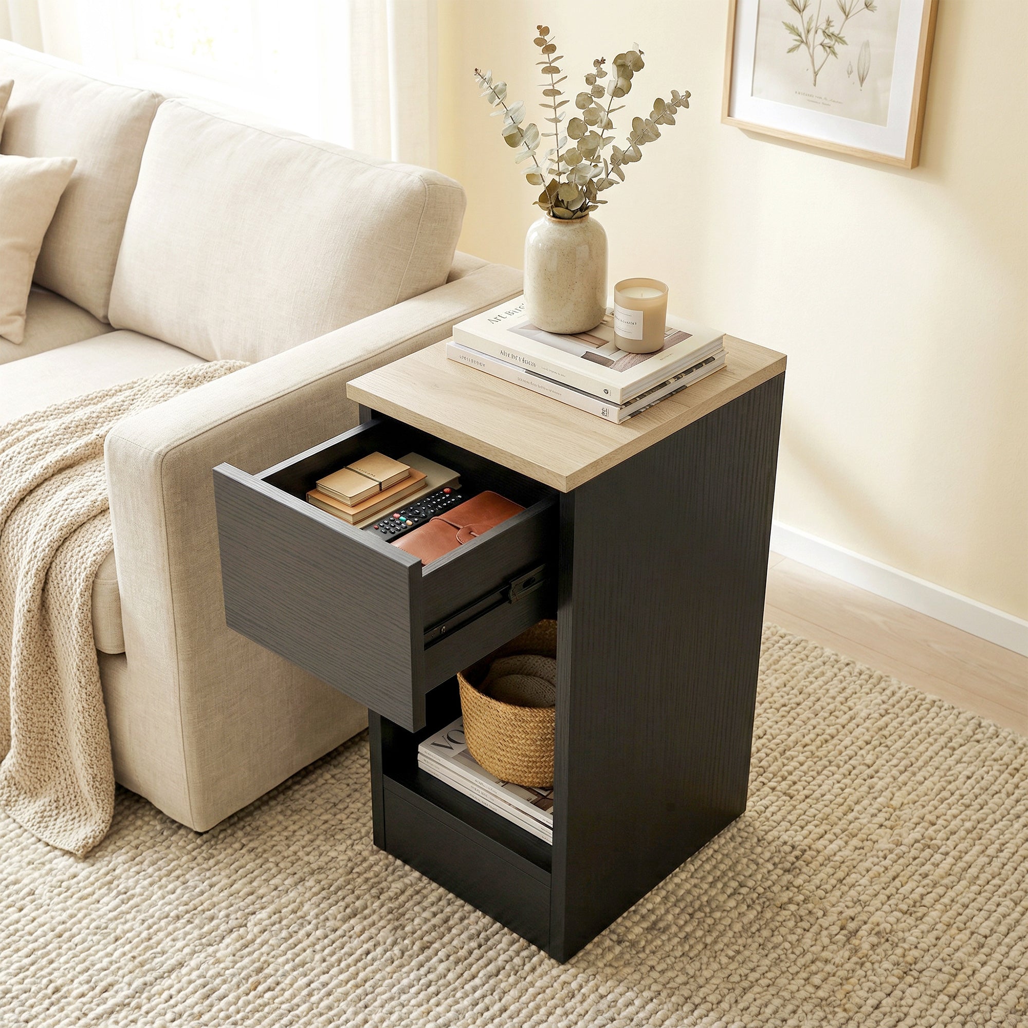 HOMCOM Set of Two Modern Storage Bedside Tables - Black 