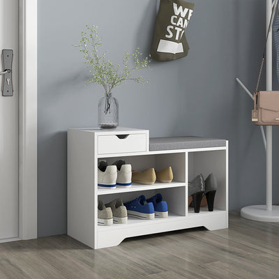 HOMCOM Multi-Compartment Shoe Bench, with Seat - White 