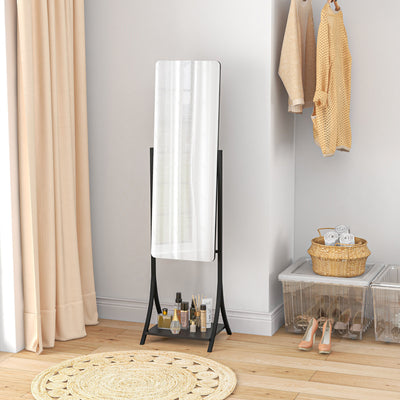 HOMCOM Free Standing Dressing Mirror, Full Length Mirror with Adjustable Angle, Storage Shelf for Living Room, Bedroom, Hallway 