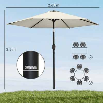 Outsunny 2.6 m Garden Parasol Umbrella with Aluminium Pole, Outdoor Patio Umbrella with Tilt and Crank, Vent, Cream White 