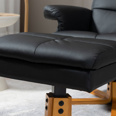 HOMCOM Recliner Armchair, Swivel Reclining Chair With Ottoman, Swivel Faux Leather Chair with Wooden Base and Storage Footstool for Living Room, Black 