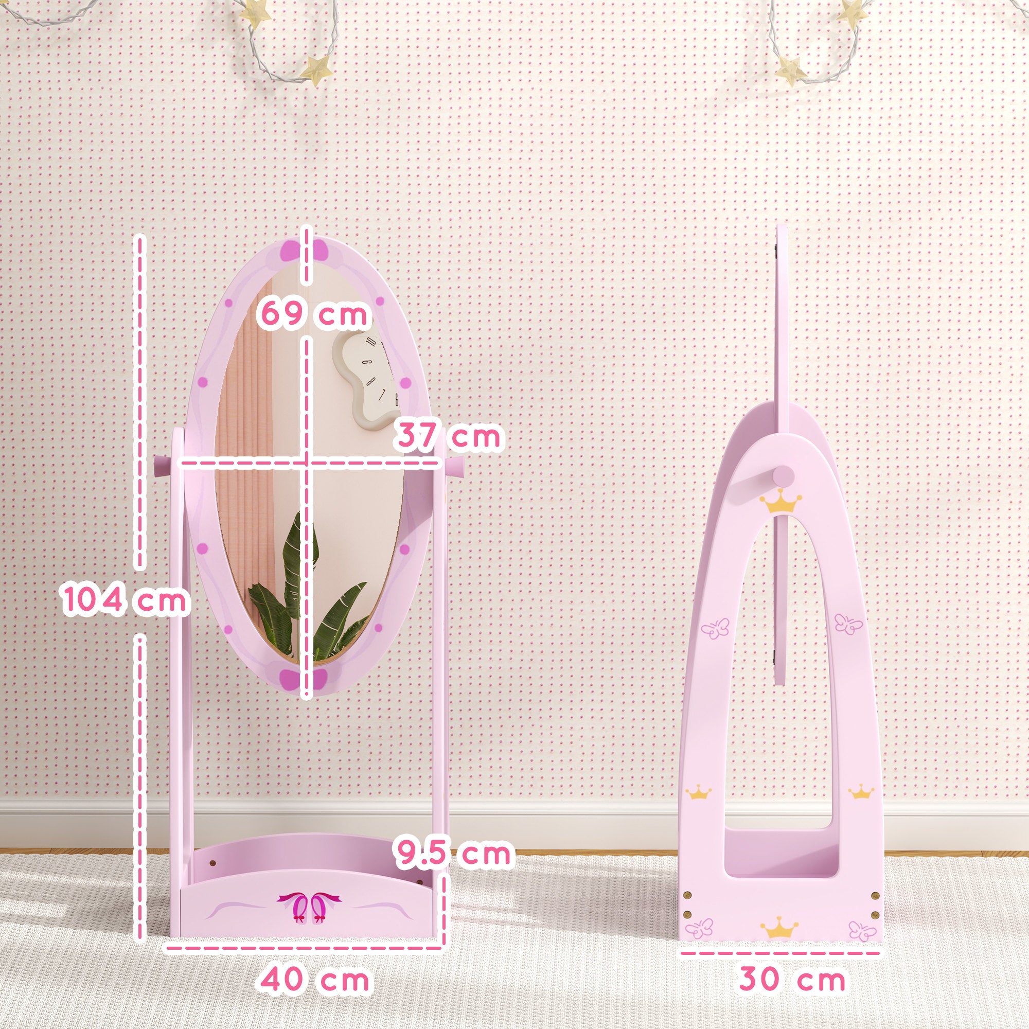 AIYAPLAY Kids Full Length Mirror, 360\'c2\'b0 Rotating Children Standing Mirror with Storage Shelf, Pink