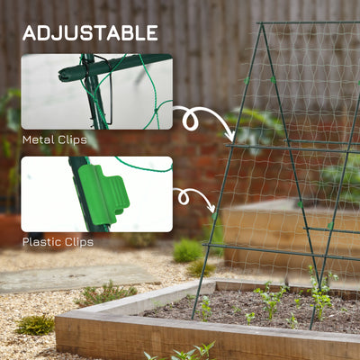Outsunny Garden Cucumber Trellis for Climbing Plants, A-Frame Trellis Plant Support with Climbing Net, DIY Adjustable Cucumber Support Frame for Raised Bed, Vegetables, Flowers, Fruit, Green 