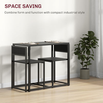 HOMCOM Dining Table and Chairs Set 2, Dining Room Sets, Rectangular Space Saving Table and 2 Chairs for Compact Kitchens, Steel Frame, Black 