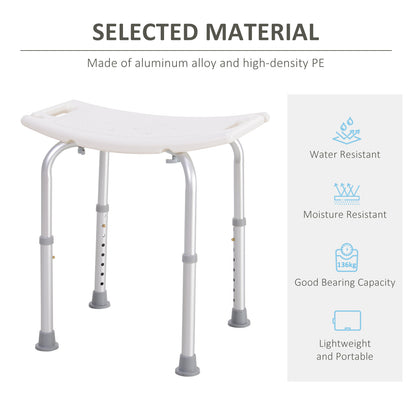 HOMCOM Height Adjustable Bath Stool, Aluminium Shower Stool with Non-Slip Pads for Elderly, Disabled, Seniors, Pregnant, White 