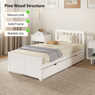 HOMCOM Wooden Single Bed Frame, with Drawers - White 