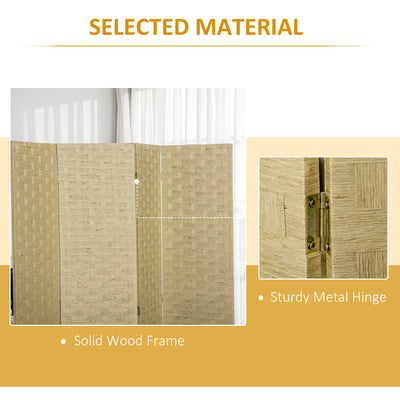 HOMCOM 4-Panel Room Dividers, Wave Fibre Freestanding Folding Privacy Screen Panels, Partition Wall Divider for Indoor Bedroom Office, 170\'c2\'a0cm, Brown 