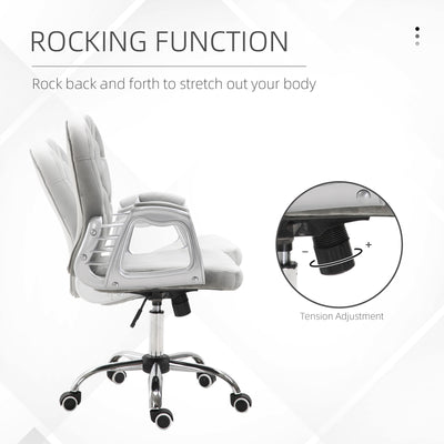 Vinsetto Office Chair, Swivel Desk Chair, Velvet Vanity Chair with Adjustable Height and Rolling Wheels for Home Work Study, Grey 