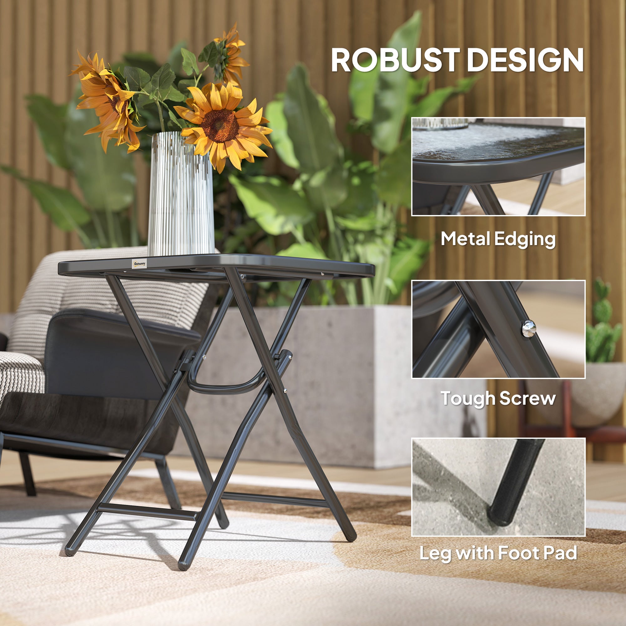 Outsunny Foldable Garden Table Square Folding Table for Patio Garden 45 x 45 x 50Hcm Black 